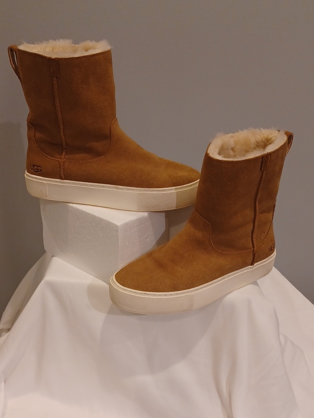 UGG Suede Shearling-Lined Mid-Calf Sneaker Boot - Chestnut Brown